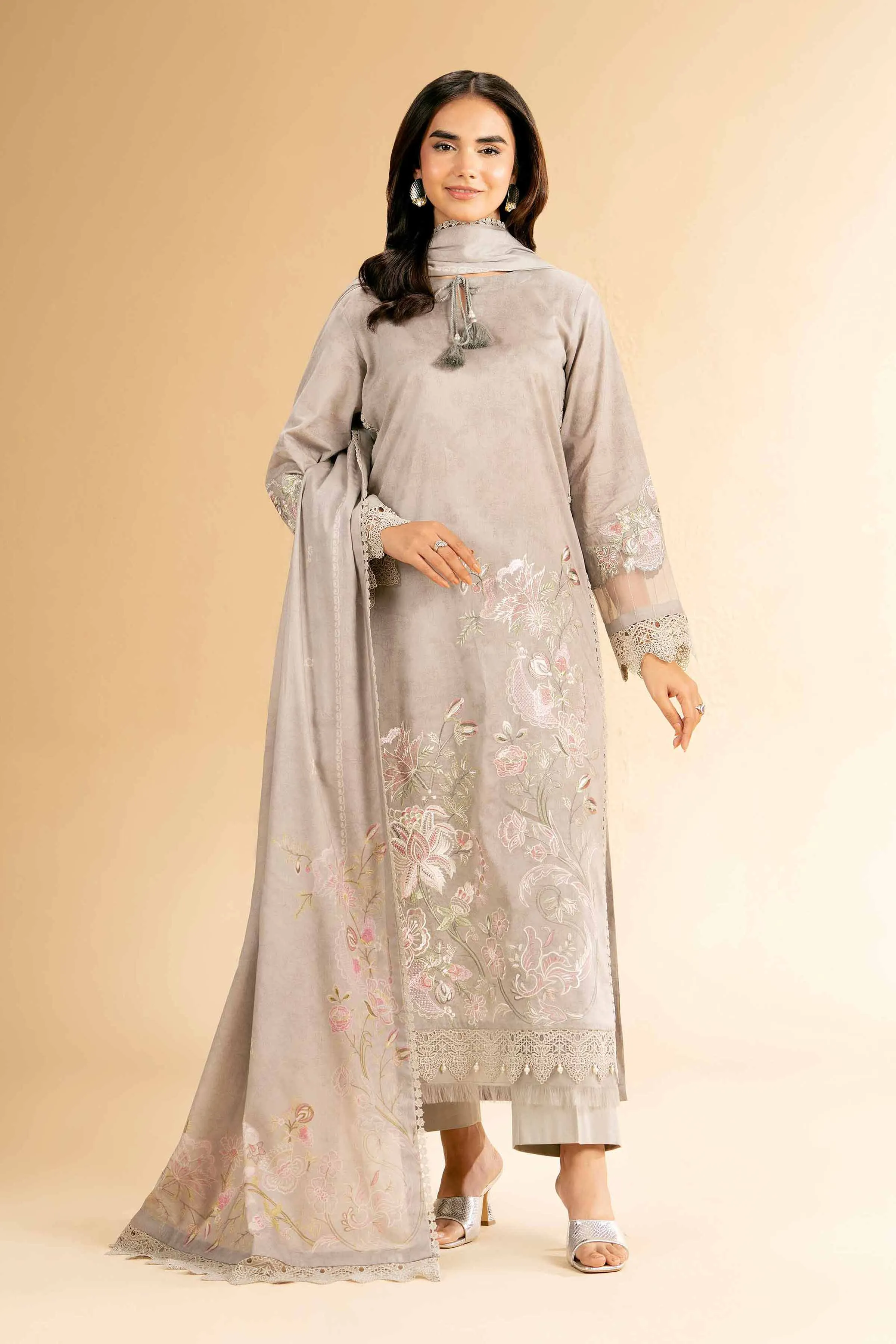 3 Piece - Printed Embroidered Suit - 42401823-1