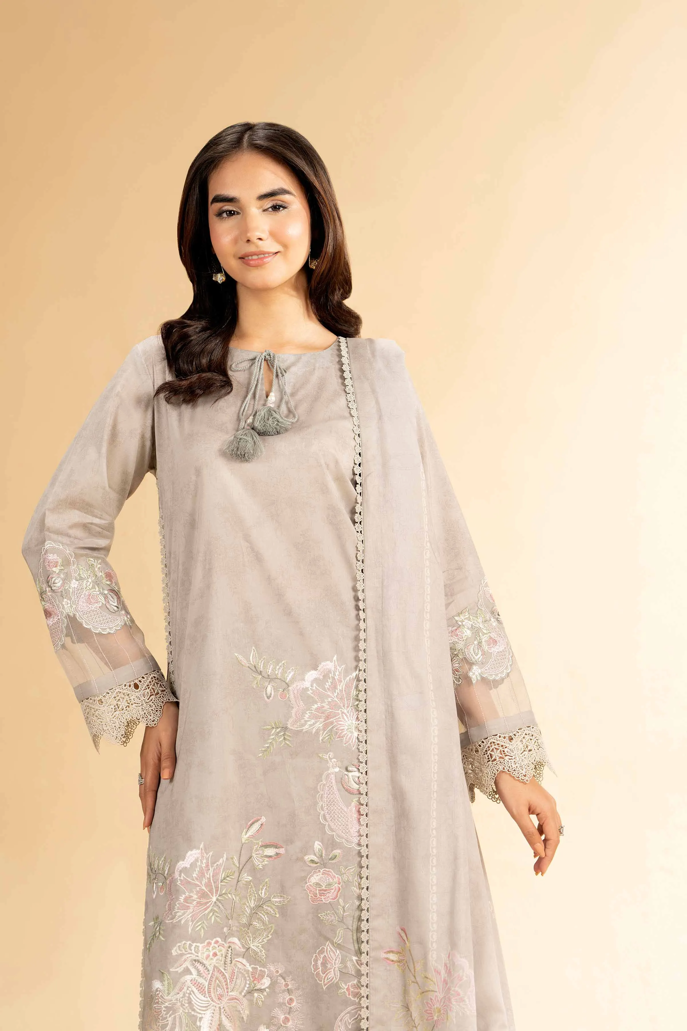 3 Piece - Printed Embroidered Suit - 42401823-1