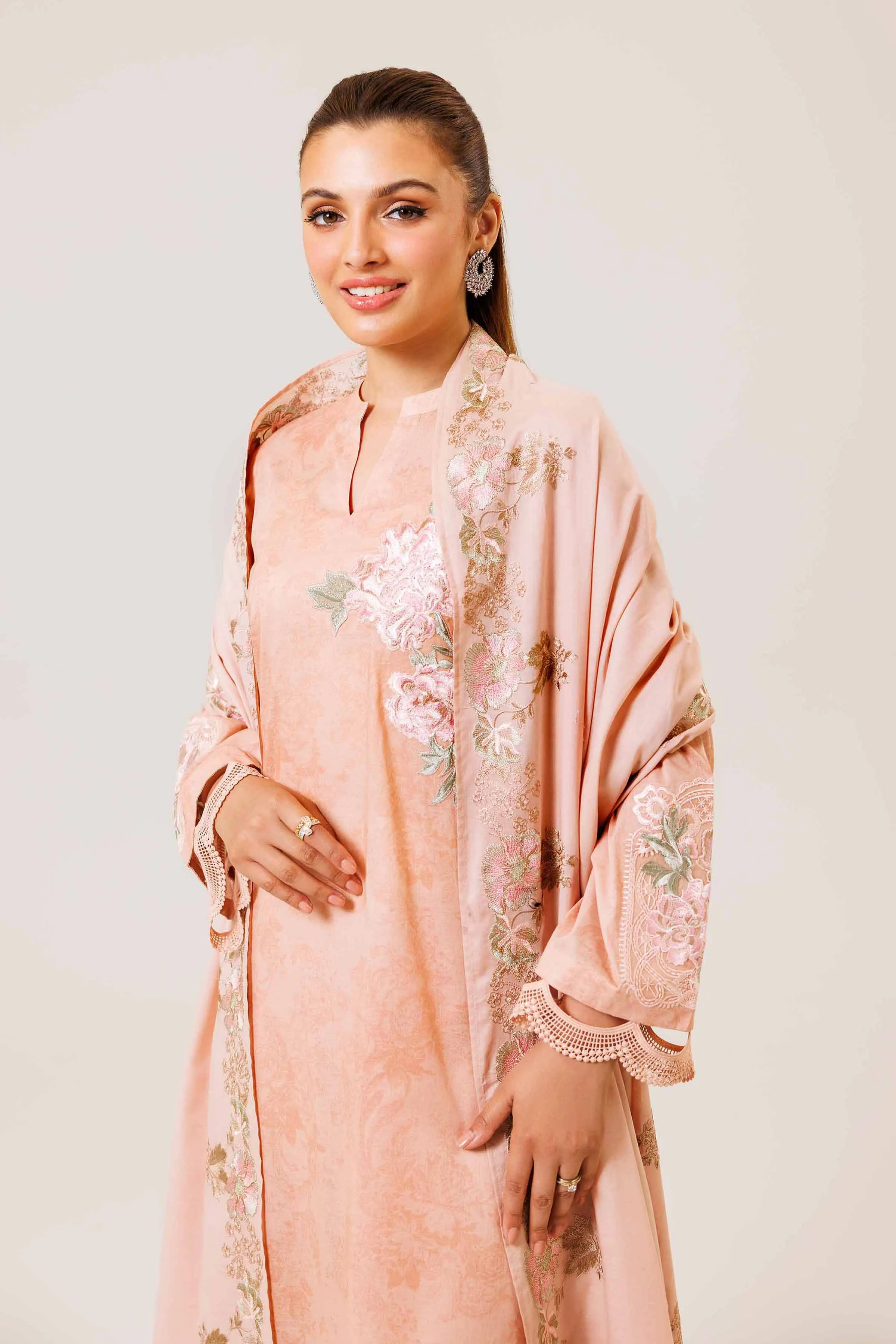 3 Piece - Printed Embroidered Suit - 42401984-1