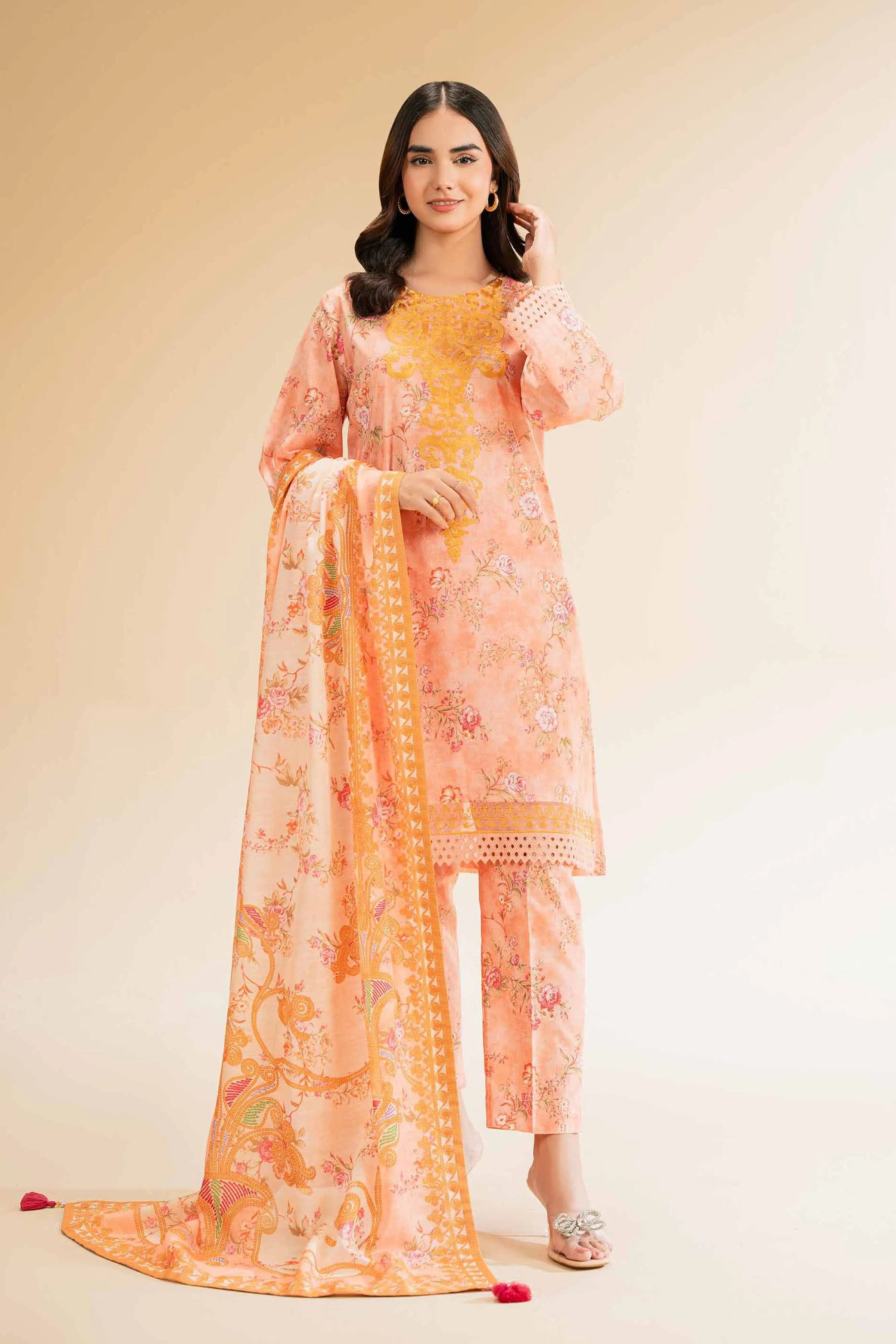 3 Piece - Printed Embroidered Suit - 42501310