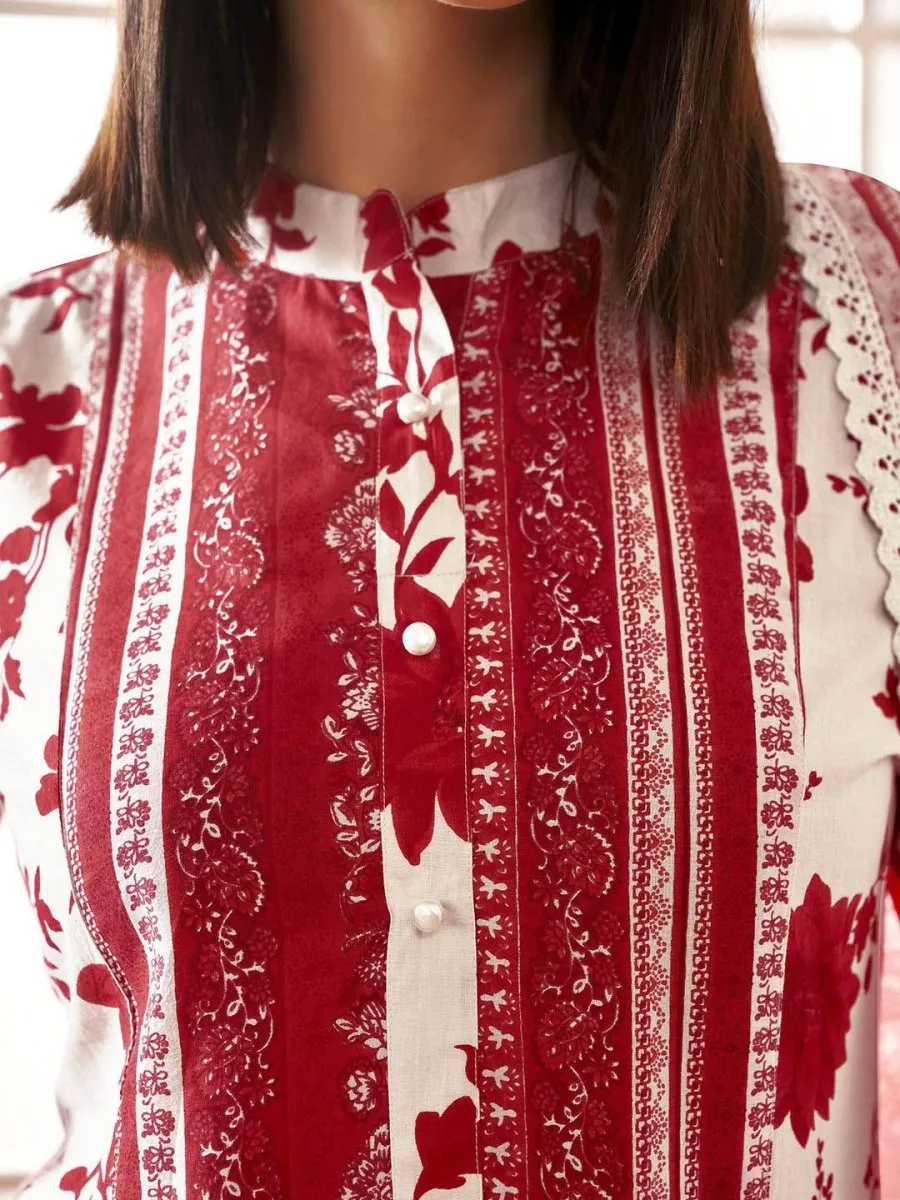Anouk Women Floral Printed Pleated Pure Cotton Kurta with Trousers & With Dupatta