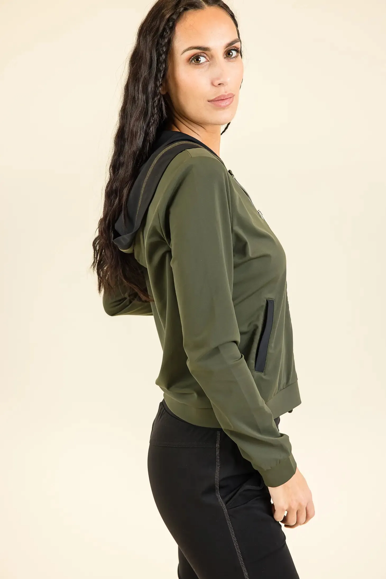 Basics Essentials | Kimy-Hood Plain Khaki/Golden Athleisure Jacket