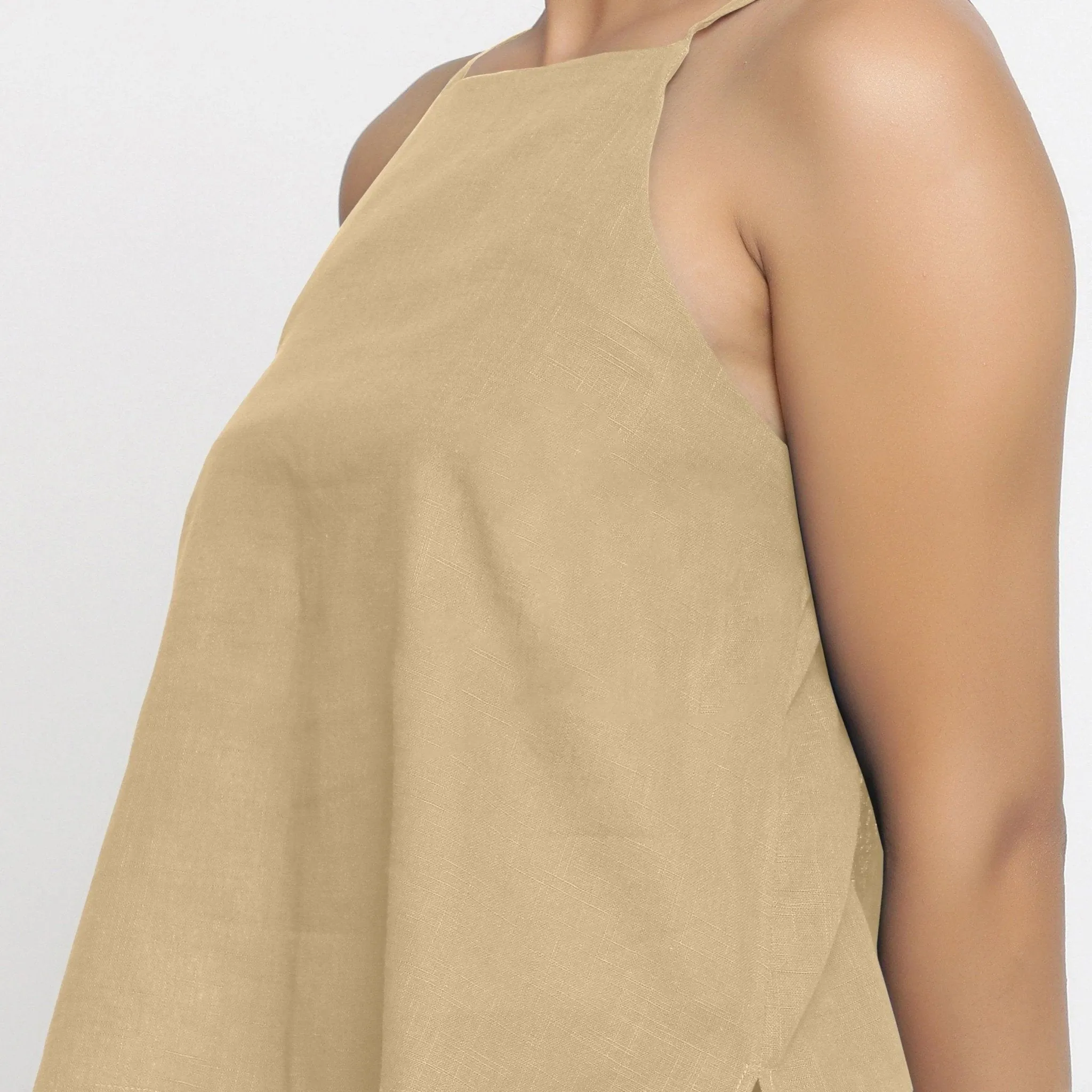 Beige 100% Cotton Strap Sleeve Spaghetti Top