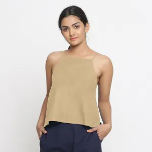 Beige 100% Cotton Strap Sleeve Spaghetti Top
