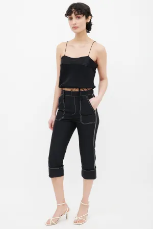 Black Contrast Stitch Slim Capri
