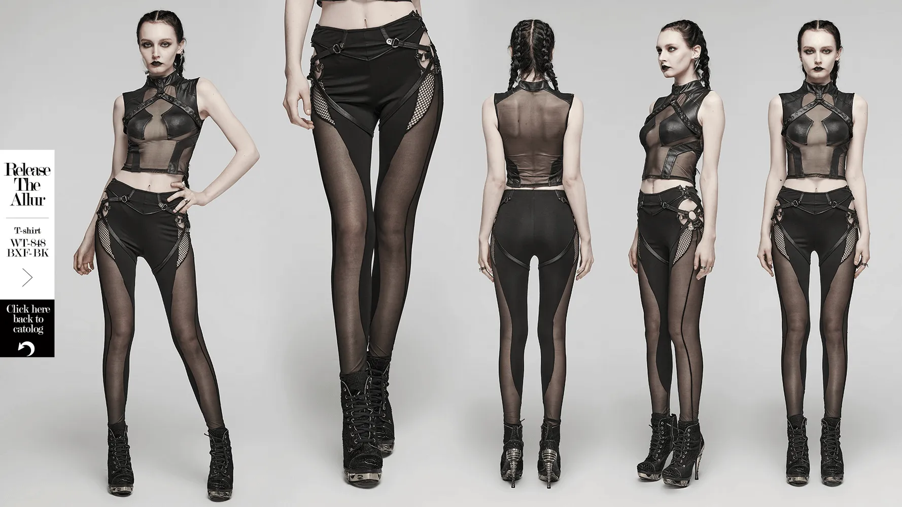 Black Mesh Inlay Gothic Style Skinny Pants-Leggings