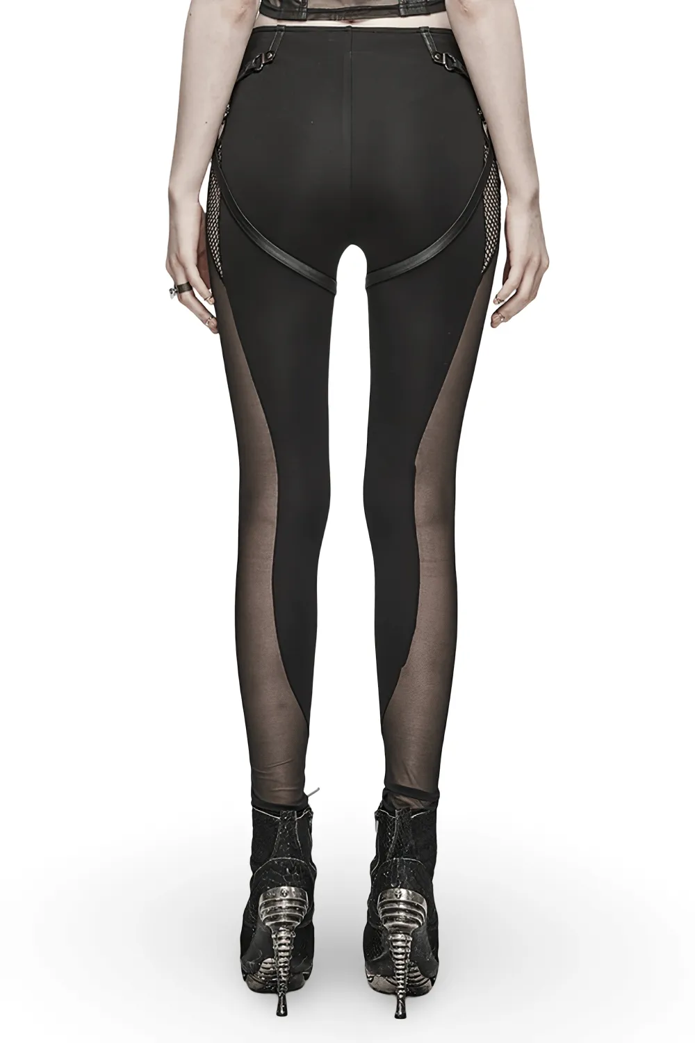 Black Mesh Inlay Gothic Style Skinny Pants-Leggings