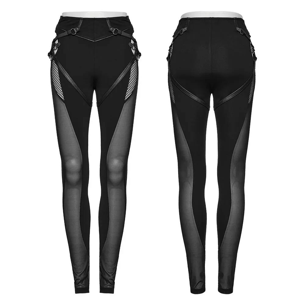 Black Mesh Inlay Gothic Style Skinny Pants-Leggings
