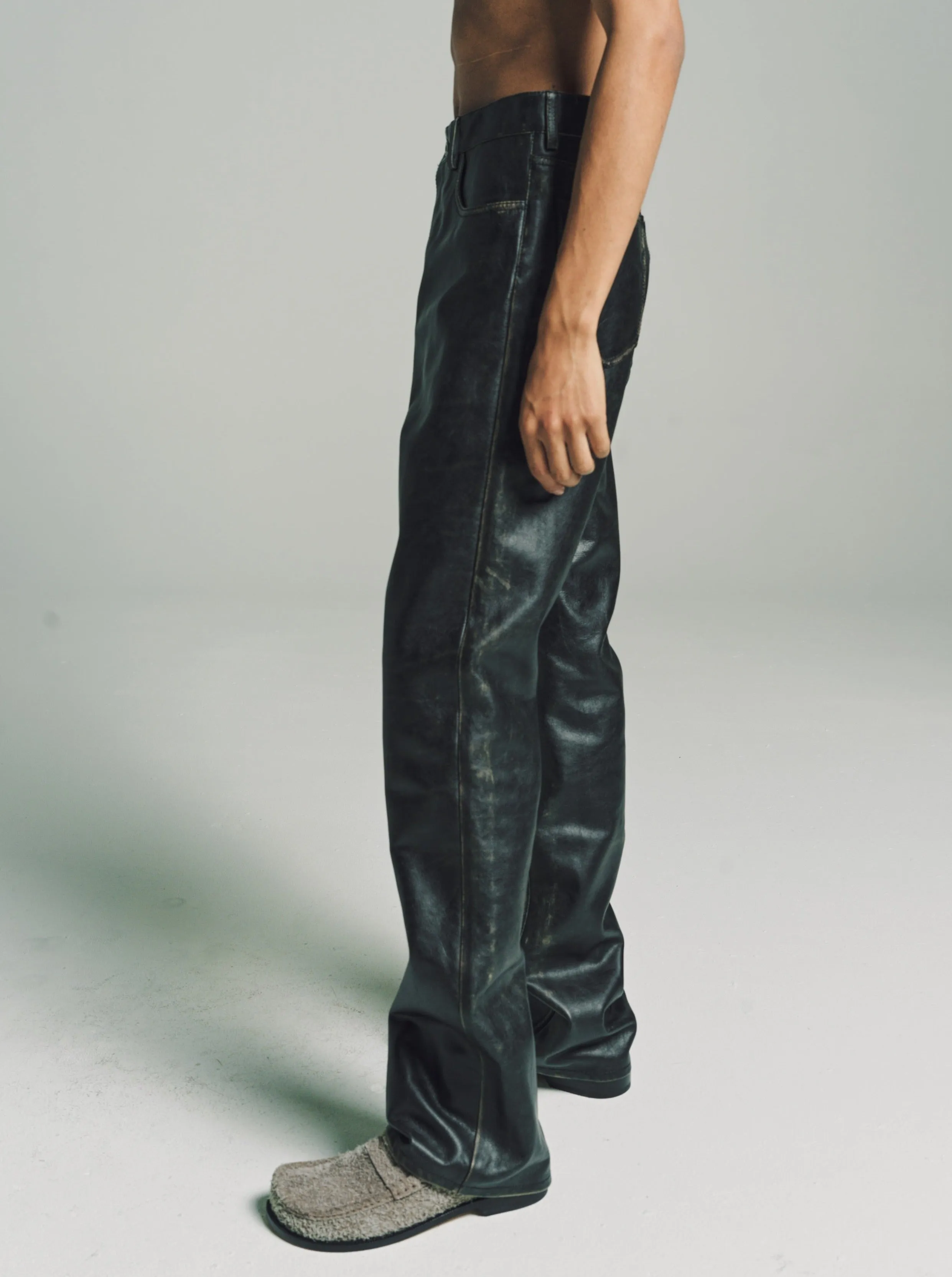 Black Nappa Calfskin Bootleg Trousers