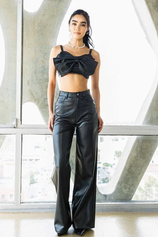 Black Vegan Leather Wide Leg Pants