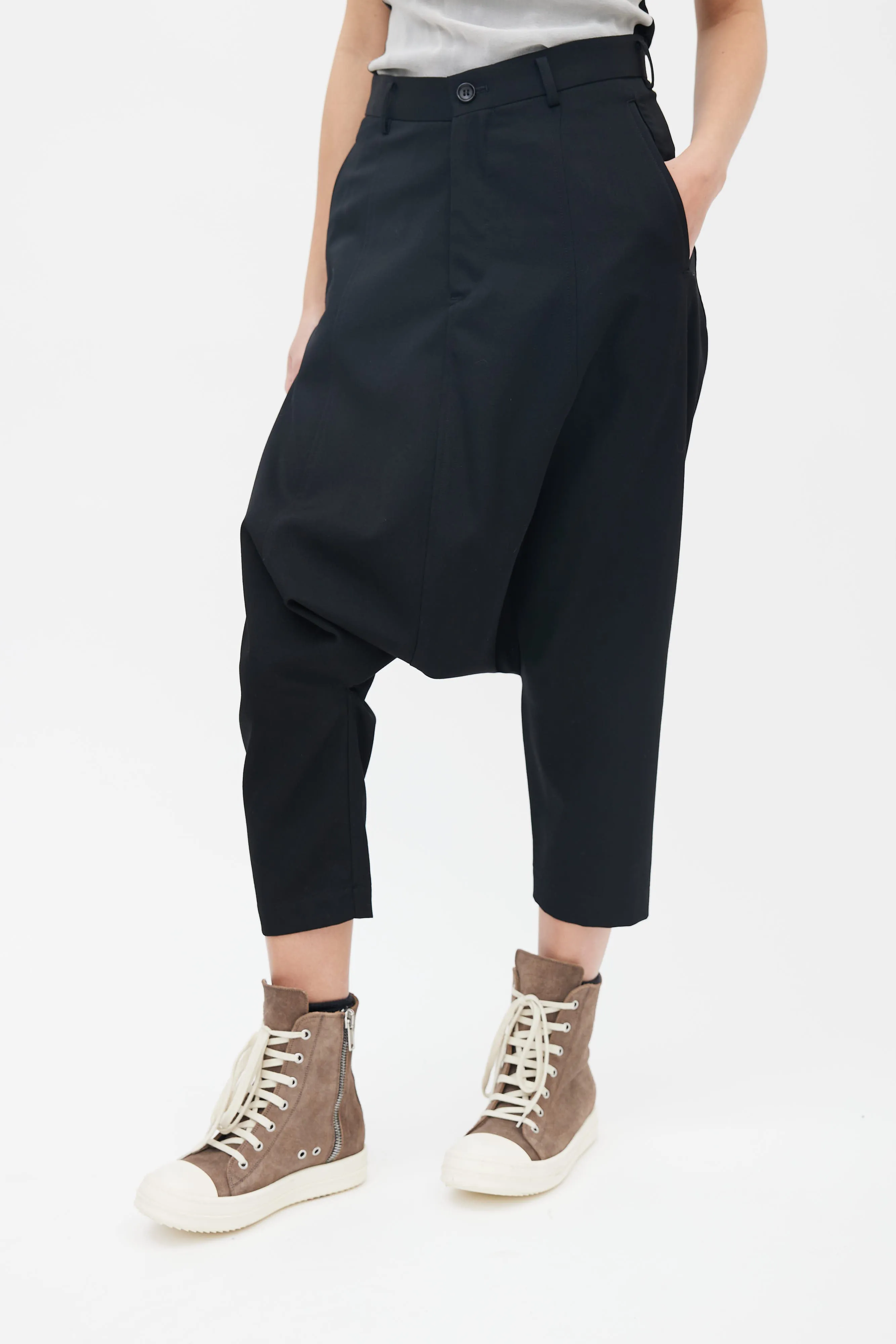 Black Wool Drop Seat Capri