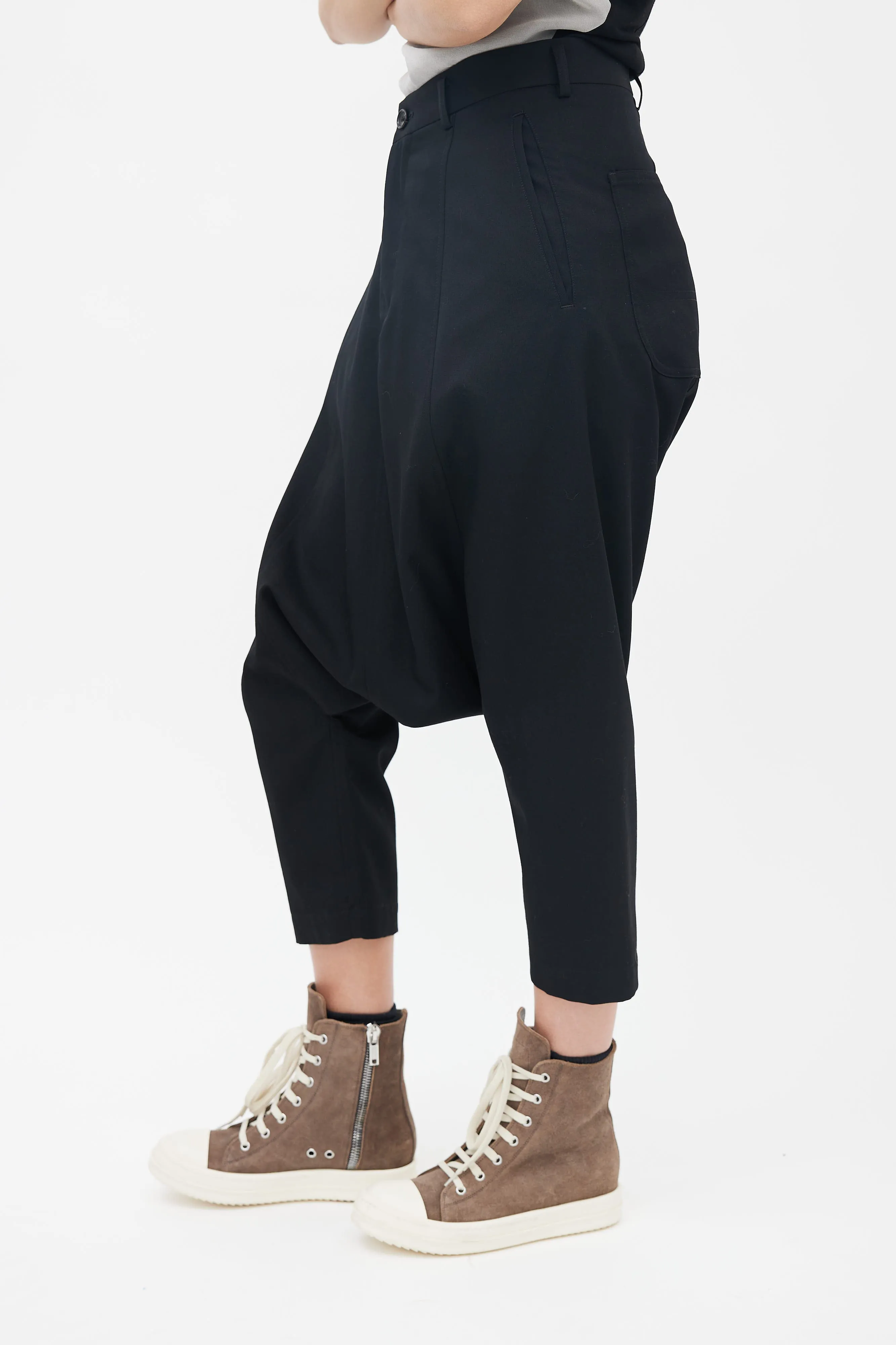 Black Wool Drop Seat Capri