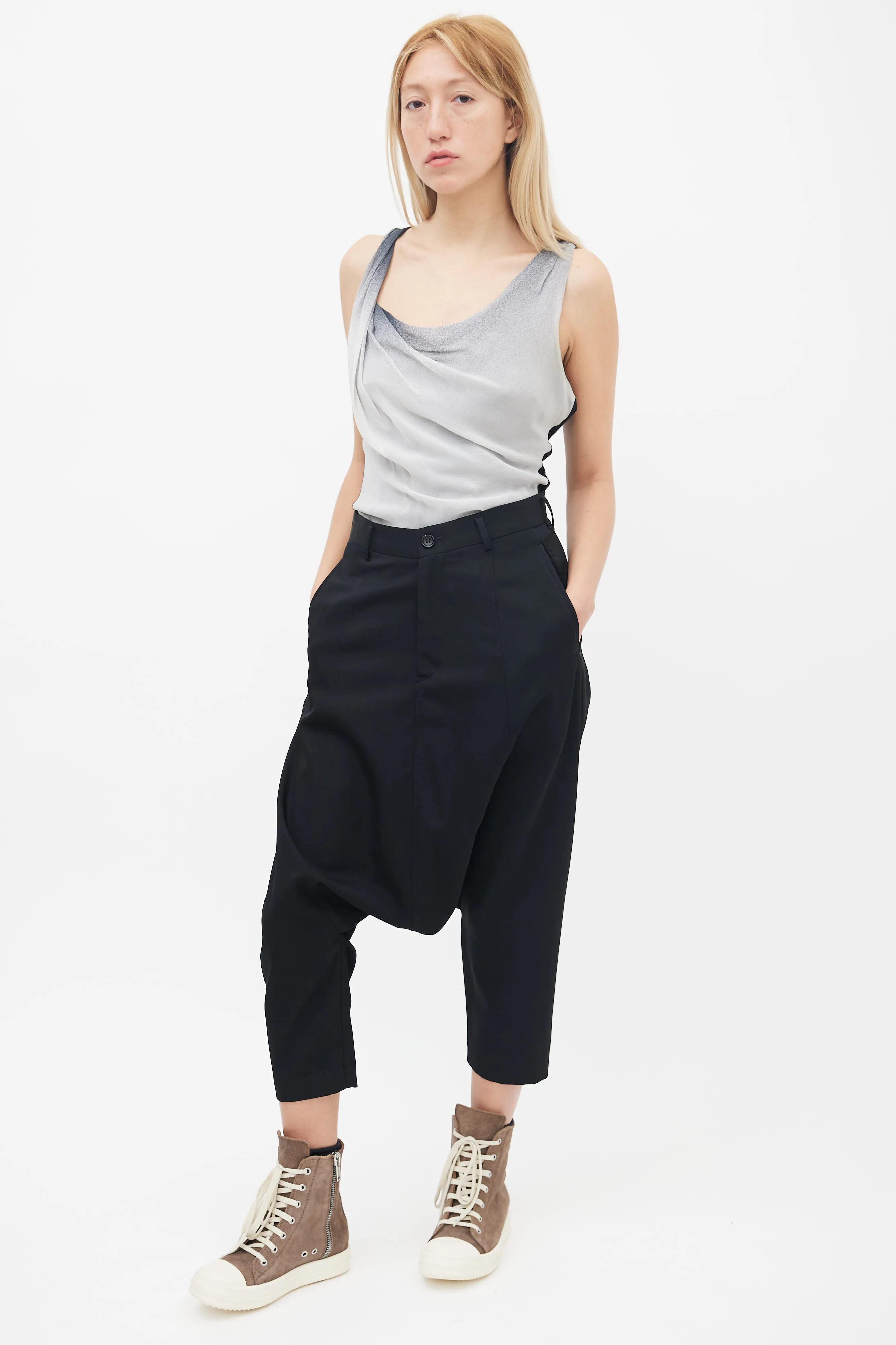 Black Wool Drop Seat Capri