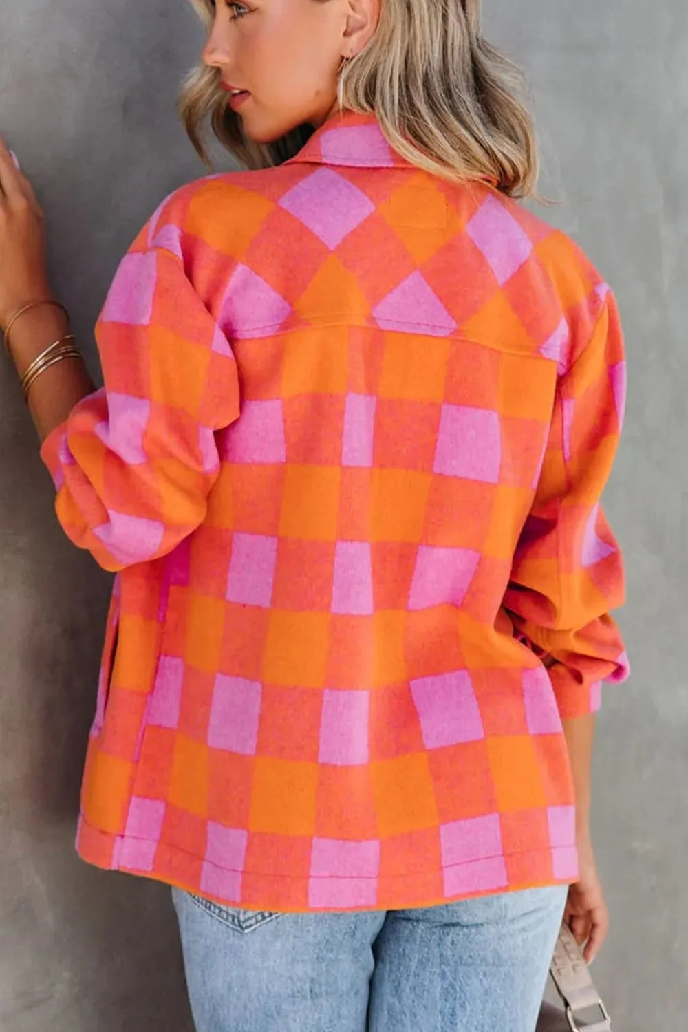 Blue Zone Planet |  Plaid Collared Neck Button Up Jacket