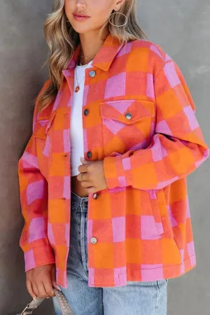 Blue Zone Planet |  Plaid Collared Neck Button Up Jacket