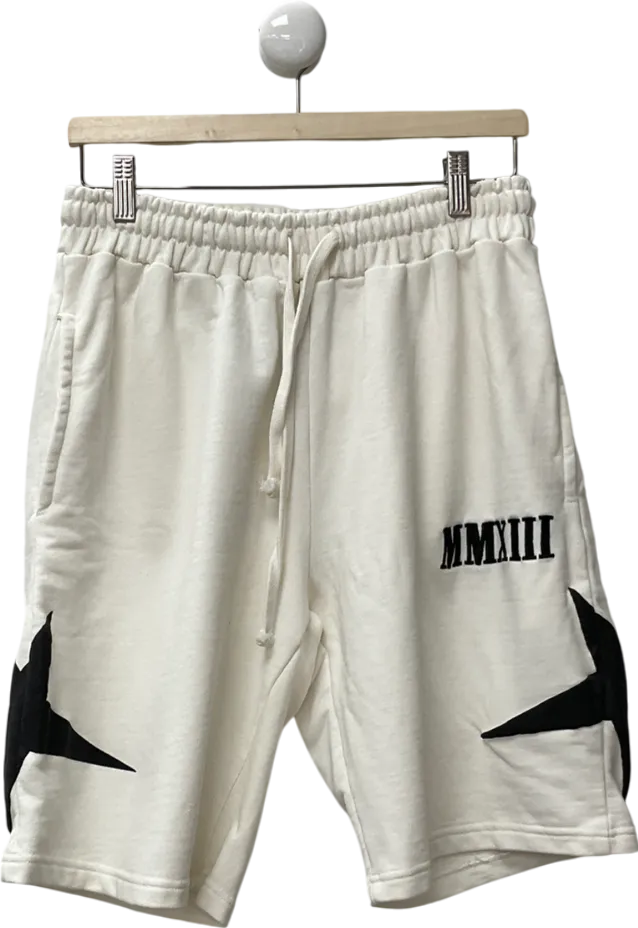 boohooMan White Relaxed Moto Mid Length Shorts UK S