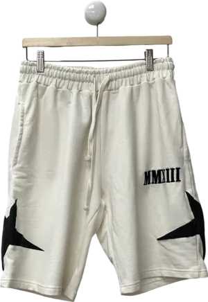 boohooMan White Relaxed Moto Mid Length Shorts UK S