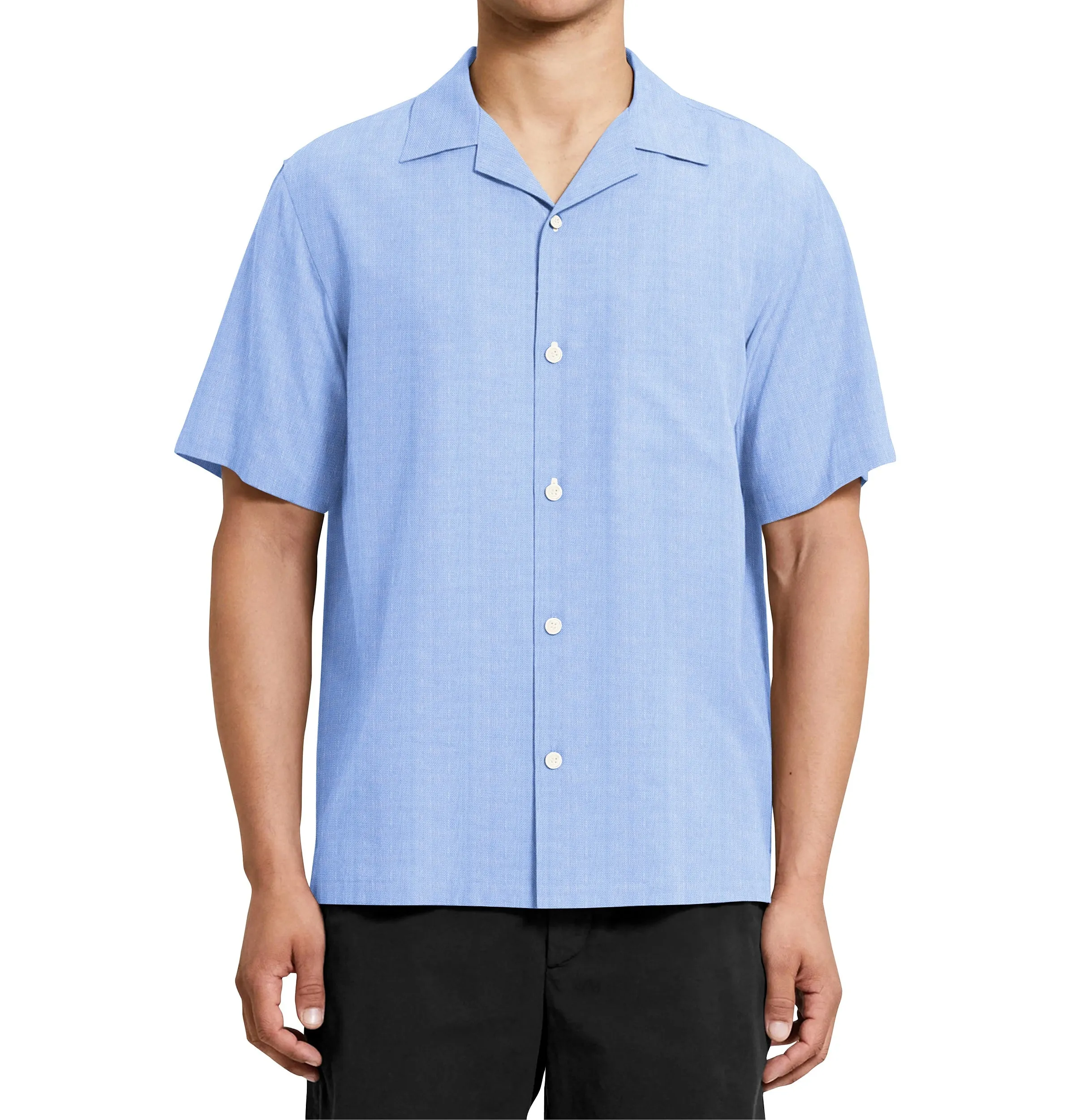 Camp Collar Linen Shirt in Sky Blue