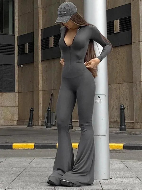 Chic Flared Bell Bottom Jumpsuit for Sophisticated Style
