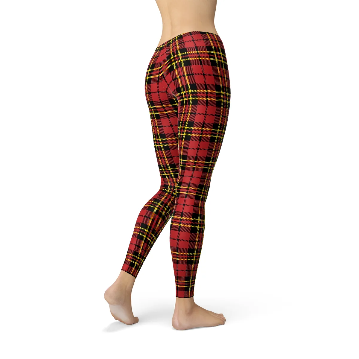 Chic Red Tartan Plaid Active Leggings for Women