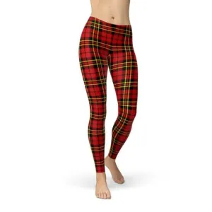 Chic Red Tartan Plaid Active Leggings for Women