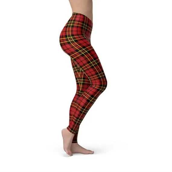 Chic Red Tartan Plaid Active Leggings for Women