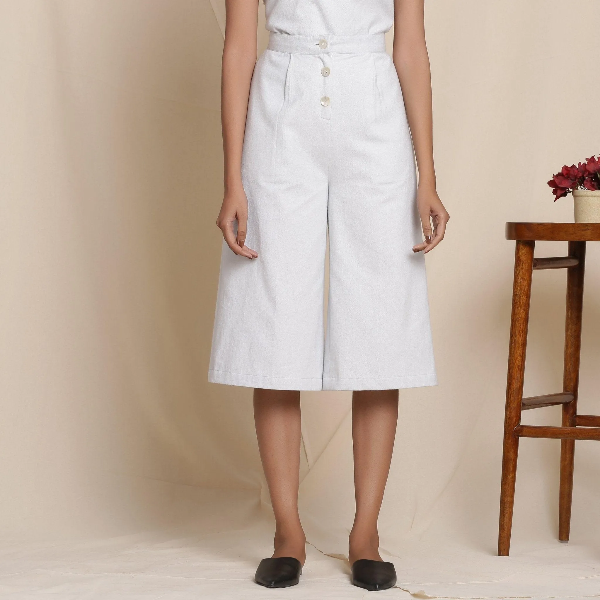 Cloudy Grey Warm Cotton Flannel Crop Top and Culottes Co-ord Set