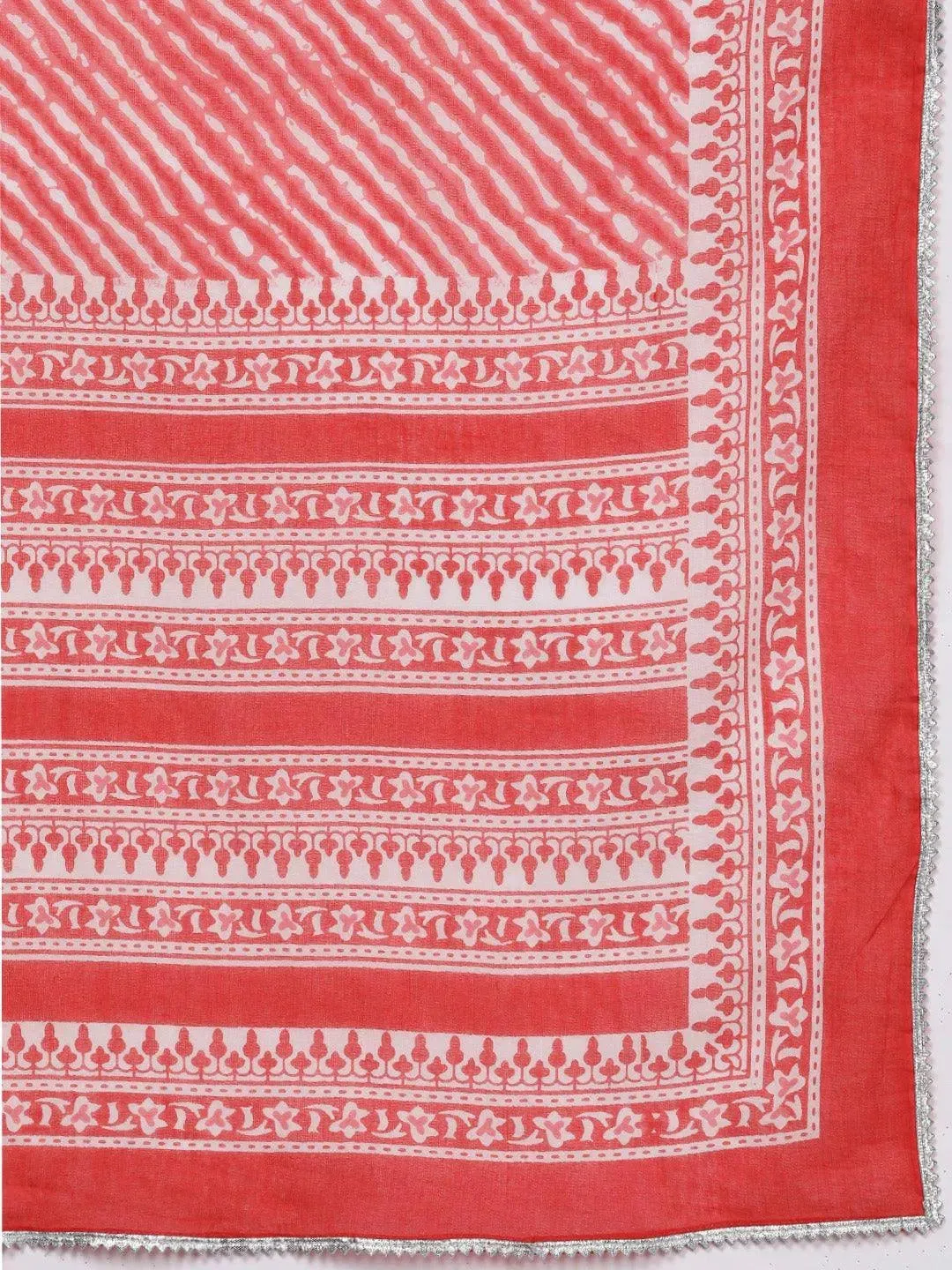Coral Printed Cotton Straight Kurta With Trousers & Dupatta