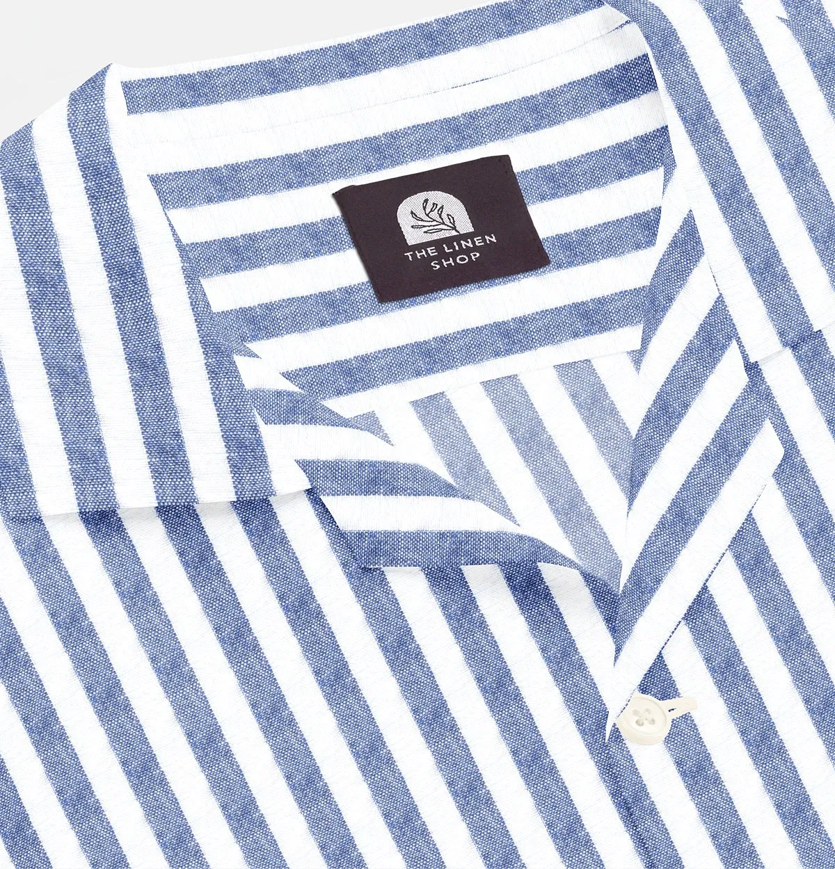 Cotton-Linen - Camp Collar - Blue and White Stripe