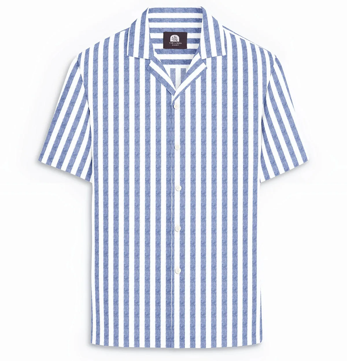 Cotton-Linen - Camp Collar - Blue and White Stripe