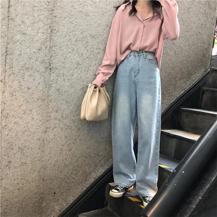Full Length Wide-Leg Denim Pants