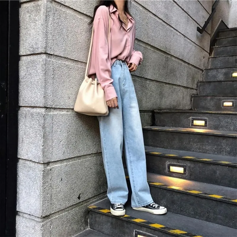 Full Length Wide-Leg Denim Pants