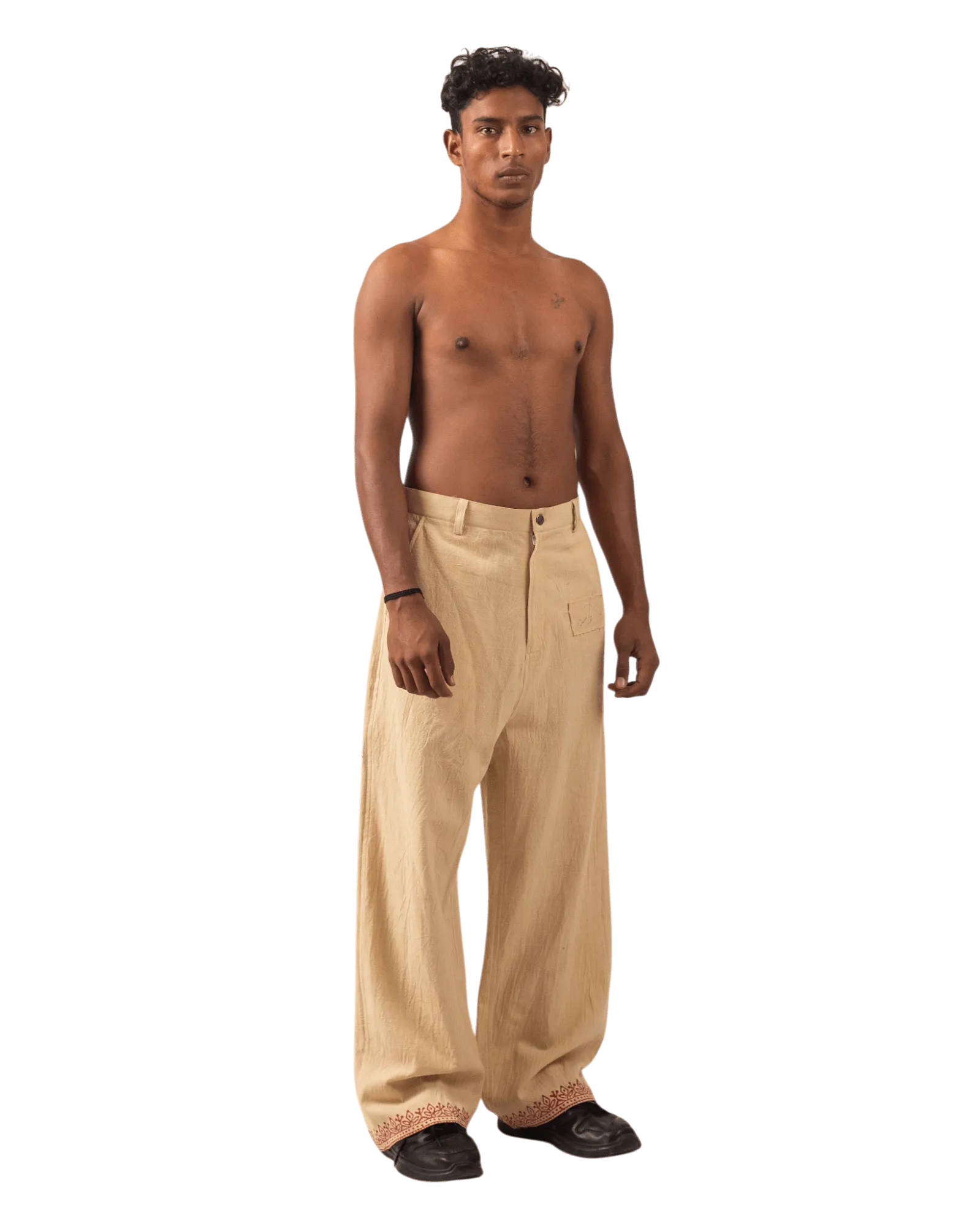 KHAKI BLOCK PRINT  KHADDAR TROUSER