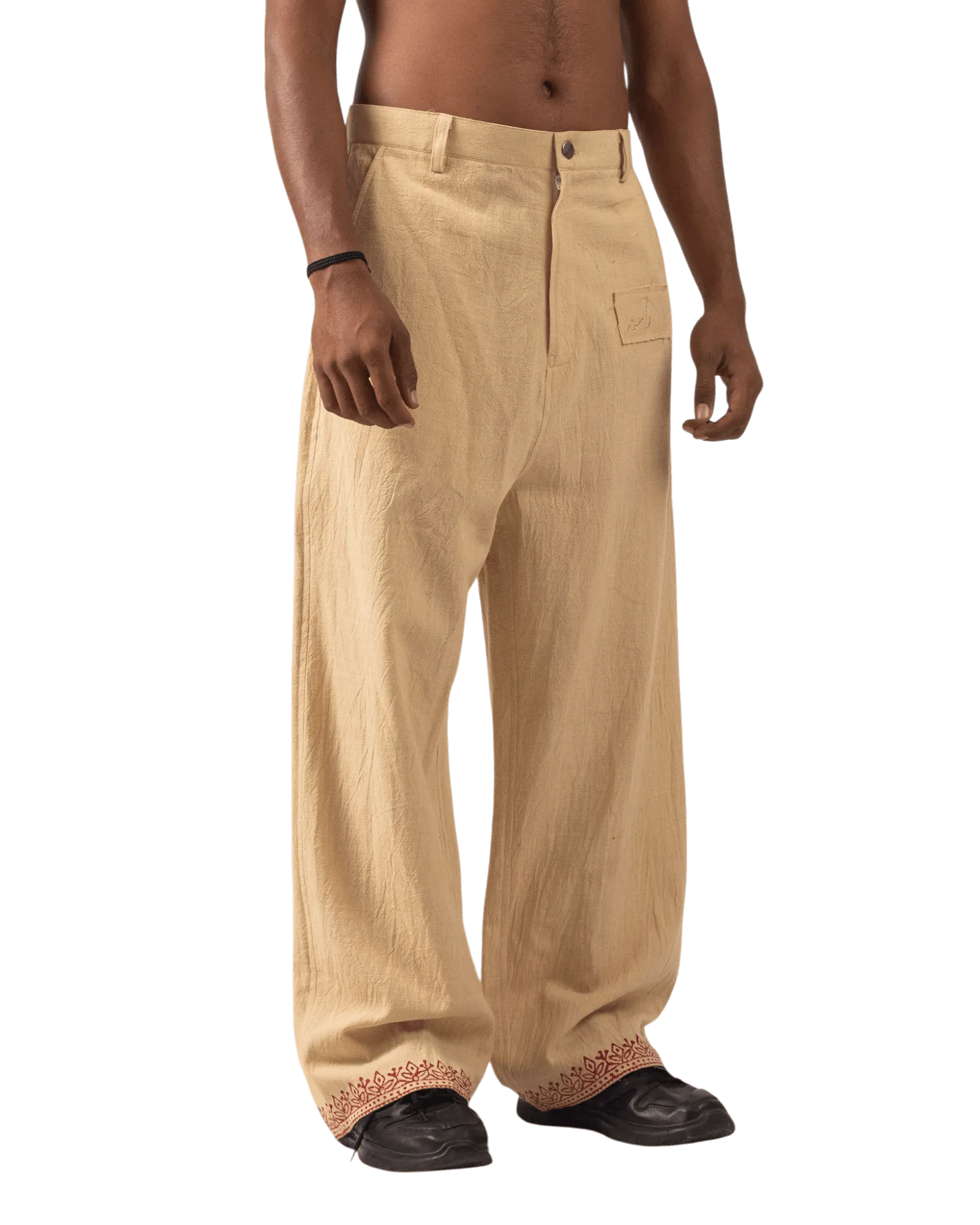 KHAKI BLOCK PRINT  KHADDAR TROUSER