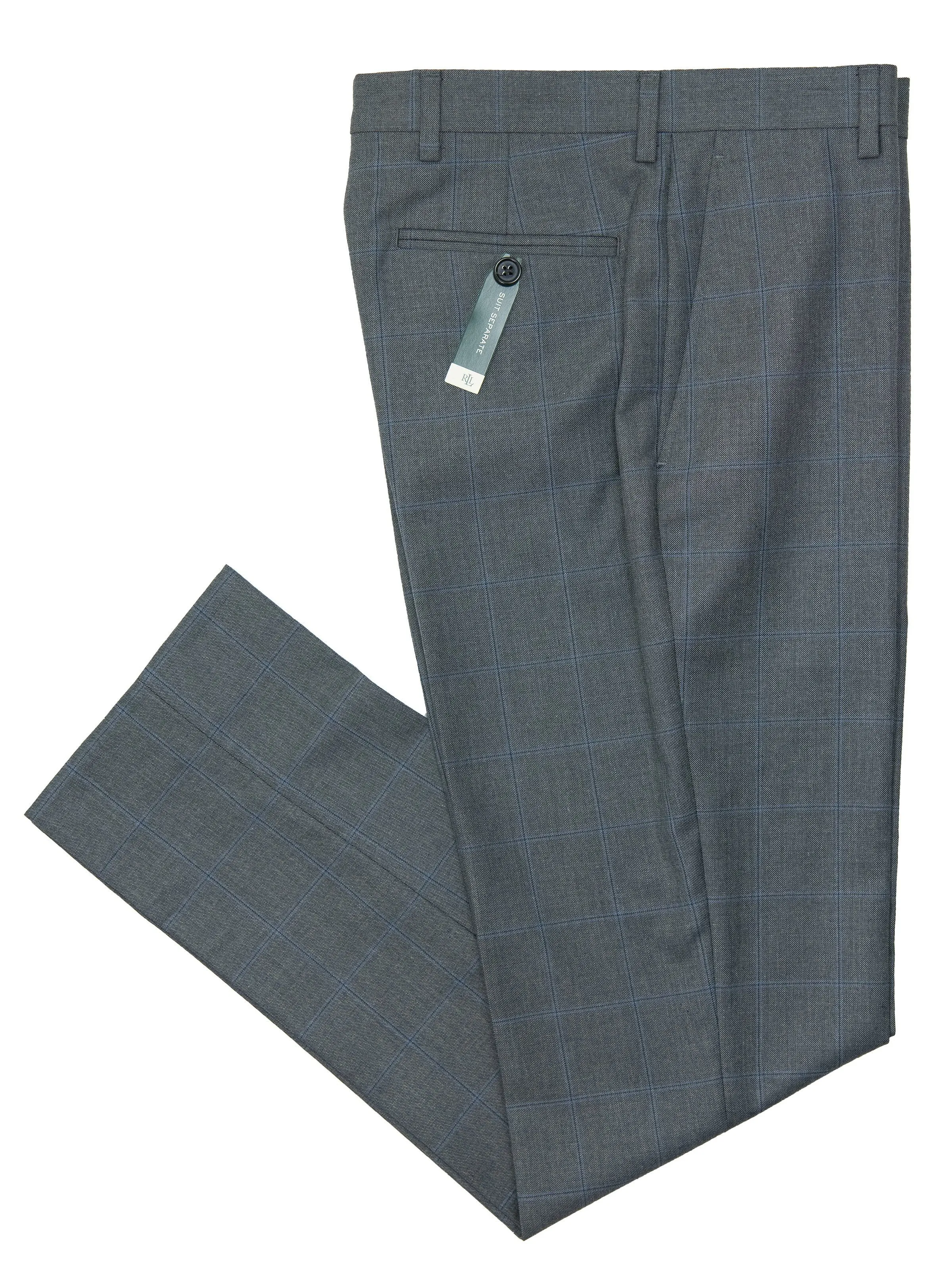 Lauren Ralph Lauren 28064P 68% Polyester/29% Viscose/3% Spandex Boy's Suit Separate Pant - Windowpane - Gray/blue