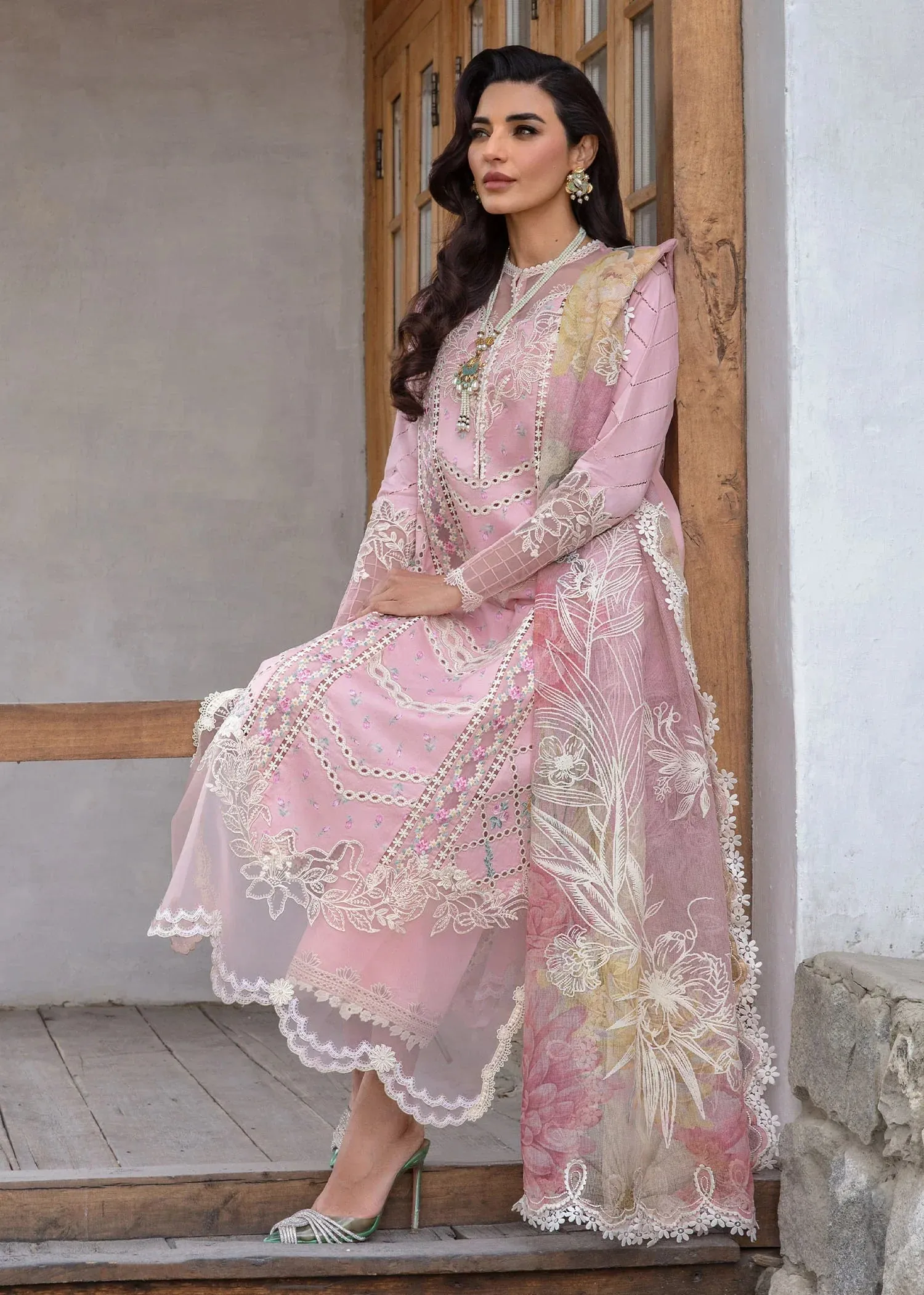 Lawn '24 - A Floral Mesh - Rose Pink