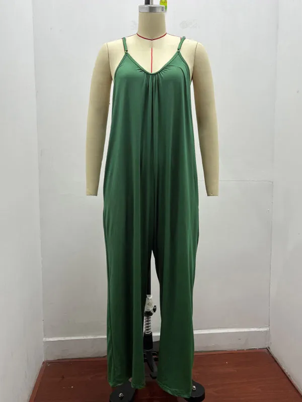 Loose Full-Length Cami Playsuit - Solid Oversized Jumpsuit
