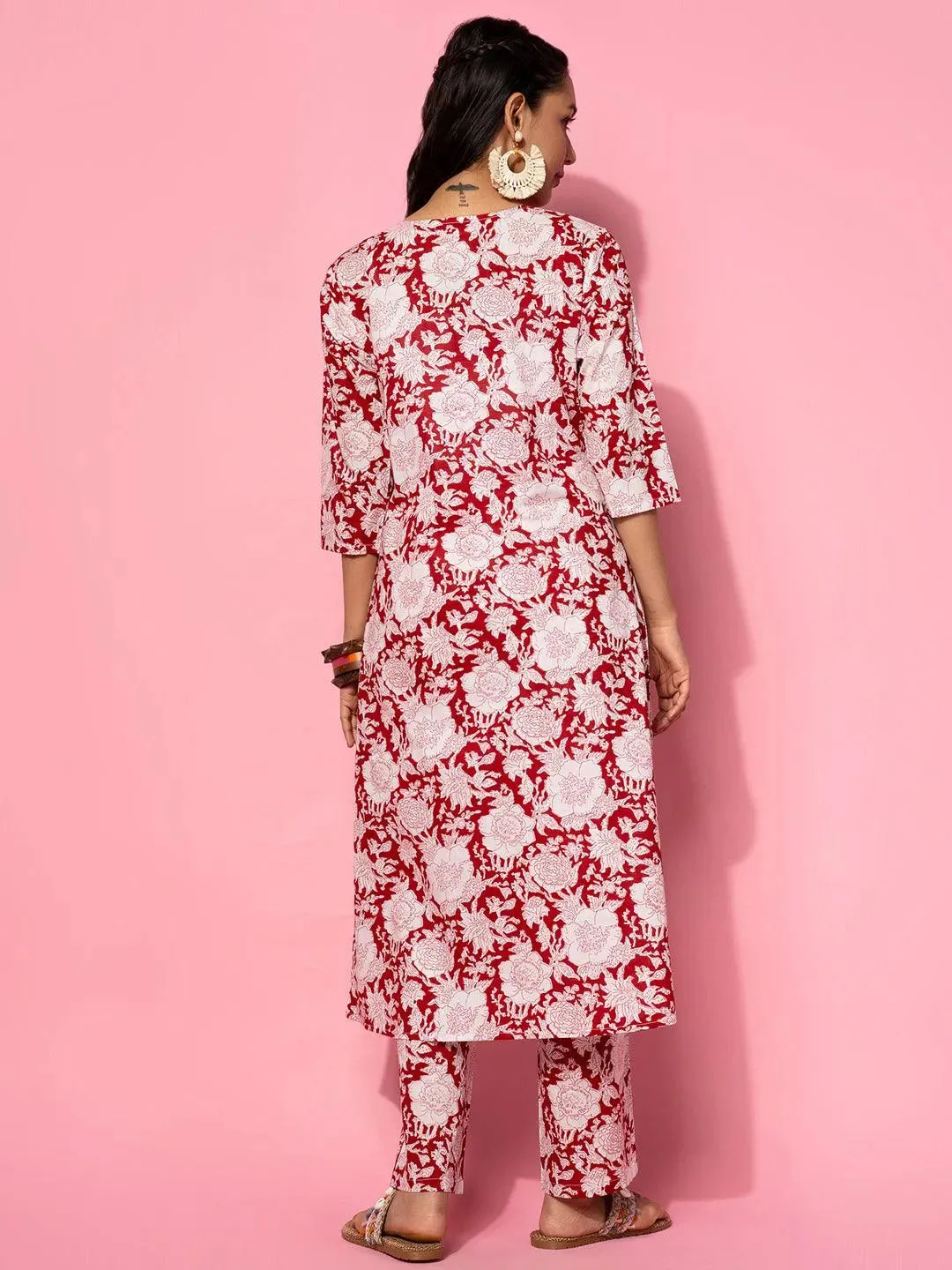 Maroon Printed Cotton Co-Ords