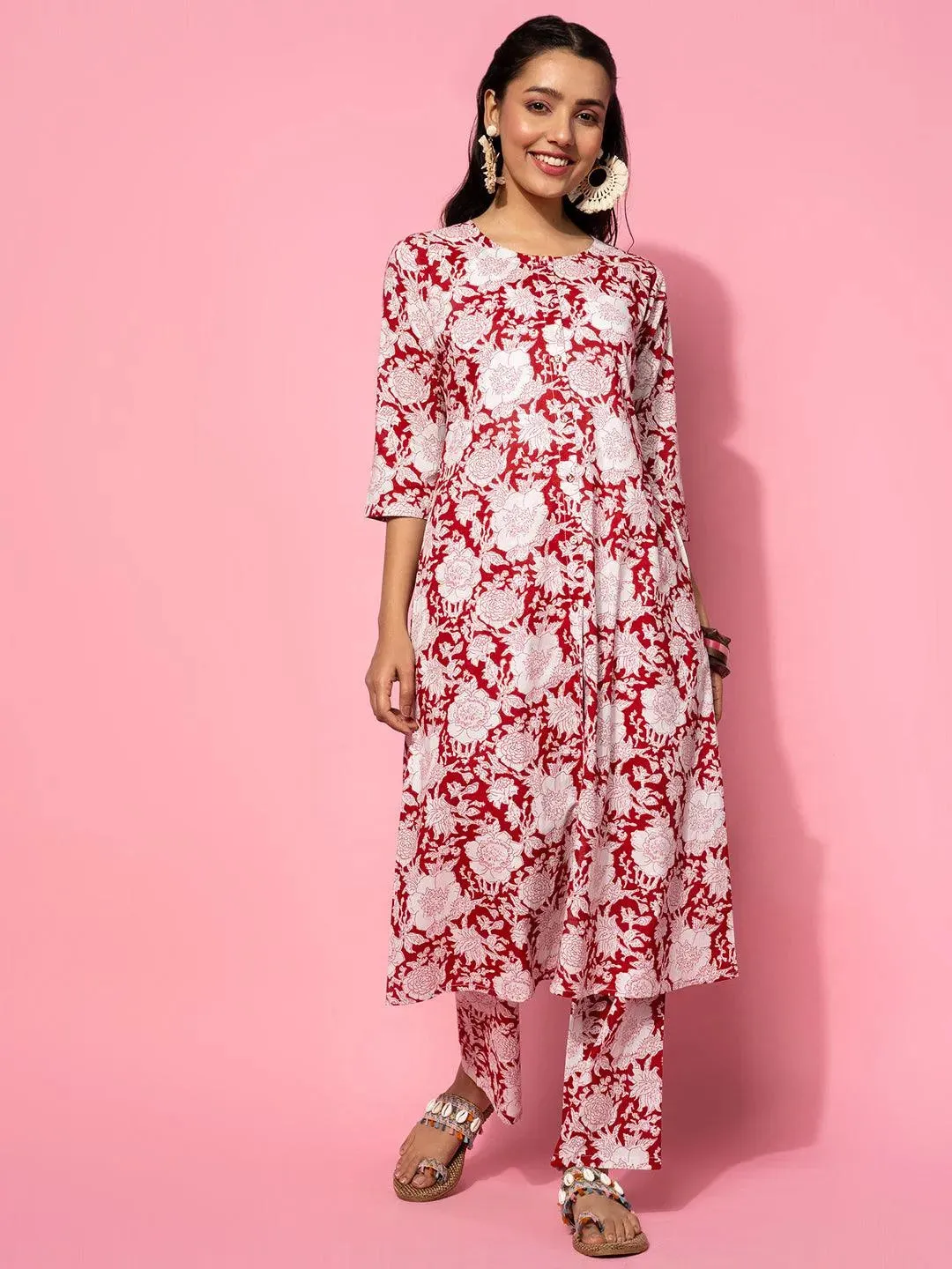 Maroon Printed Cotton Co-Ords