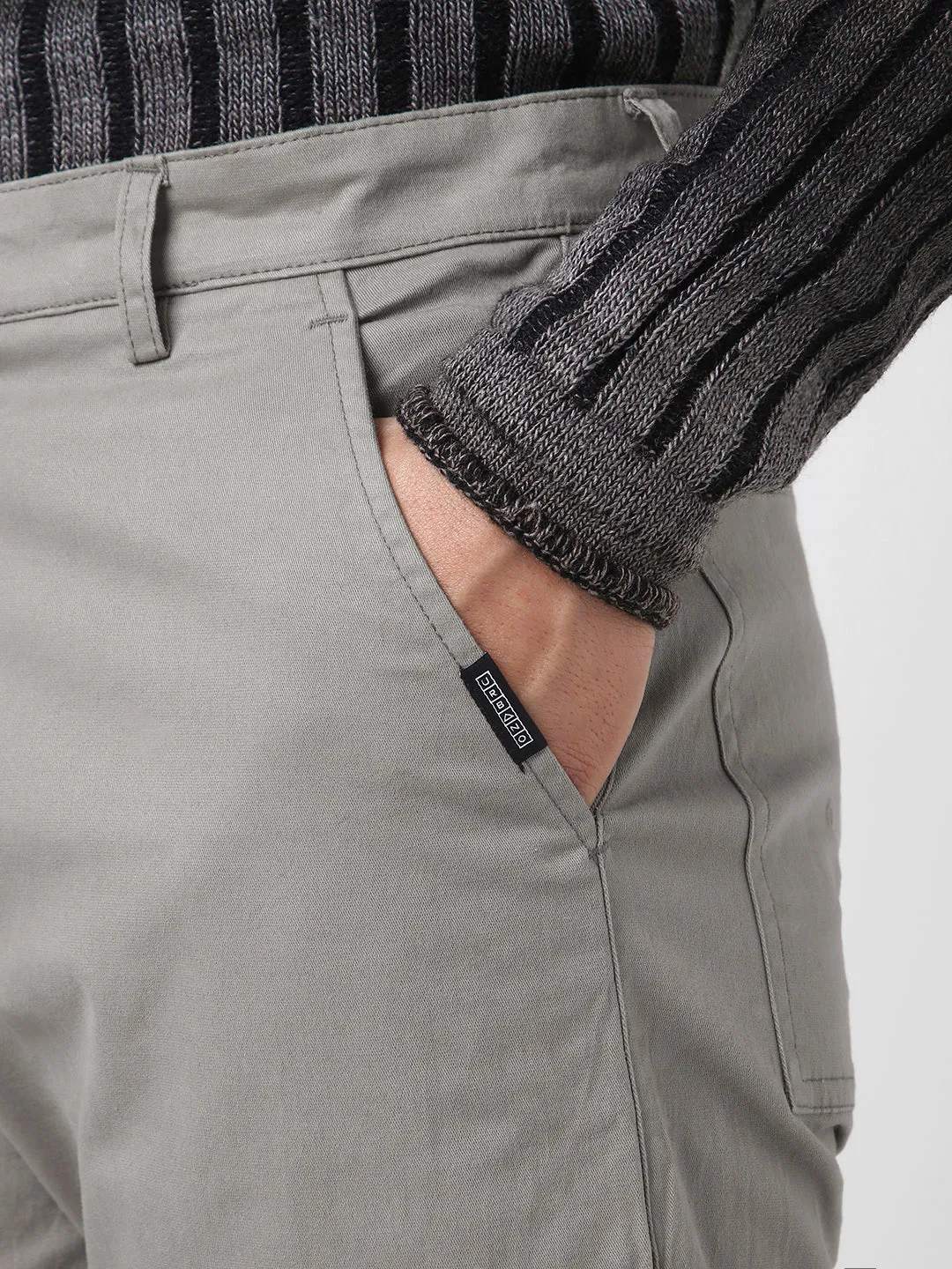 Men's Light Grey Regular Fit Solid Cargo Chino Pant with 6 Pockets Stretchable