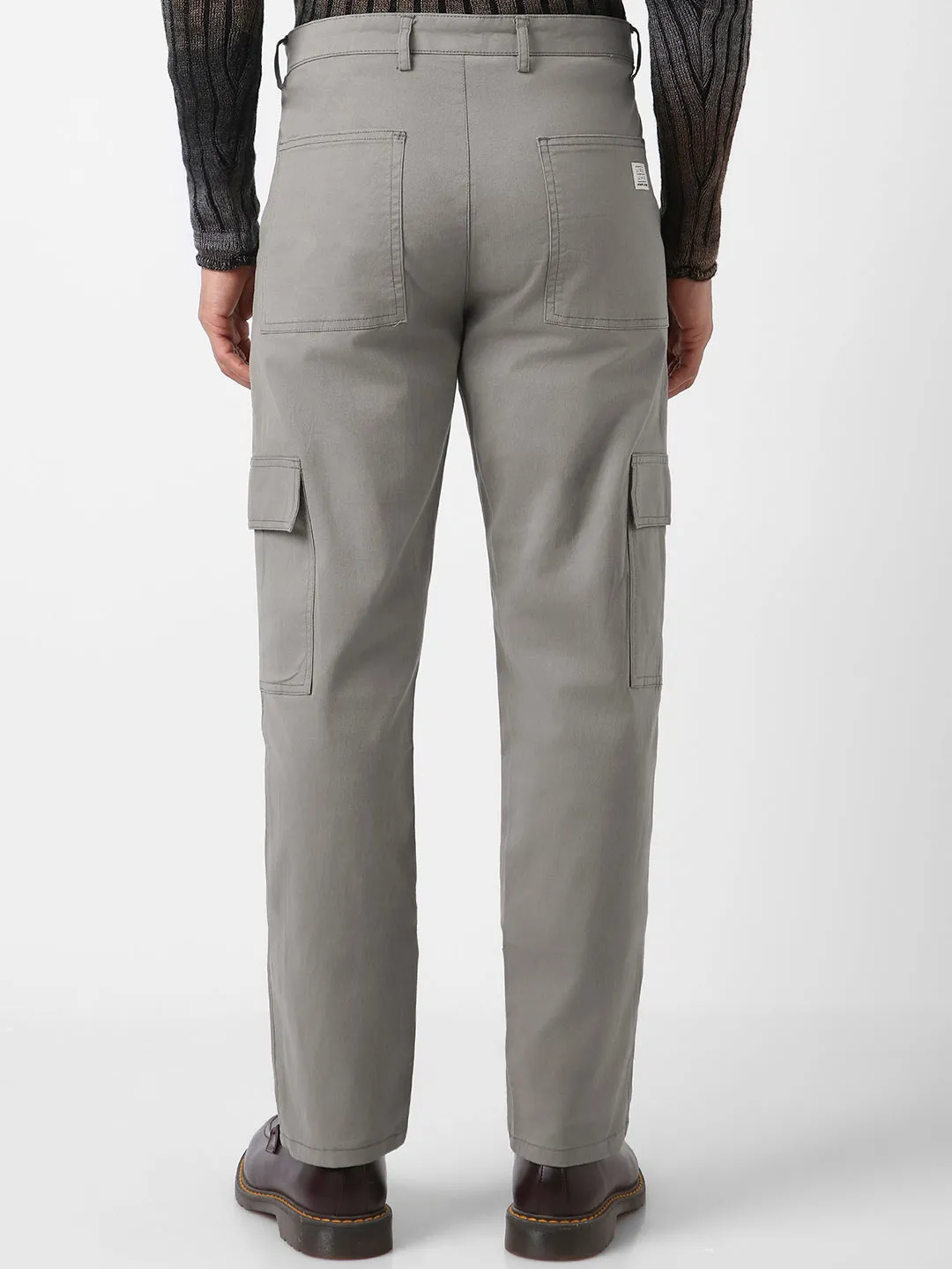 Men's Light Grey Regular Fit Solid Cargo Chino Pant with 6 Pockets Stretchable