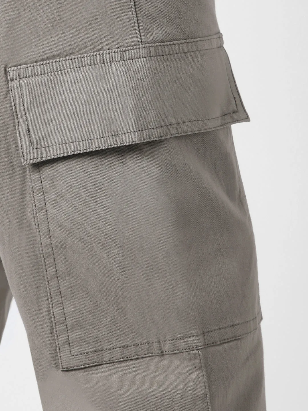 Men's Light Grey Regular Fit Solid Cargo Chino Pant with 6 Pockets Stretchable