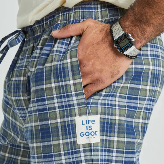 Men's Moss and Darkest Blue Plaid Pattern Classic Sleep Pant - Moss Green