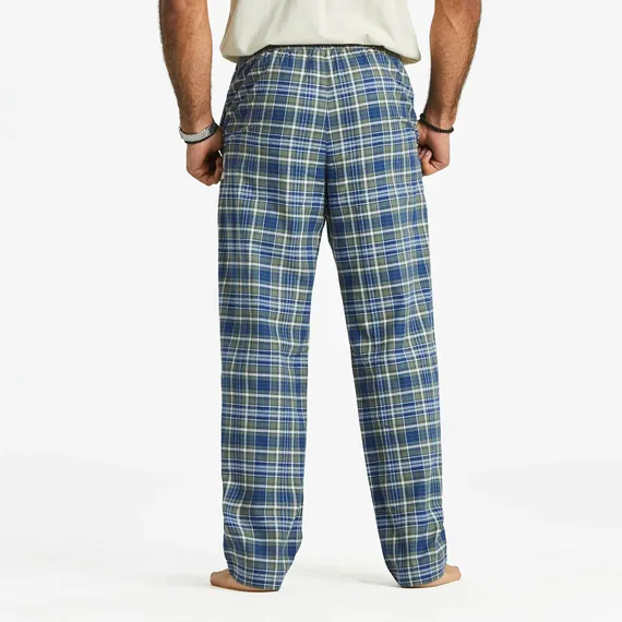Men's Moss and Darkest Blue Plaid Pattern Classic Sleep Pant - Moss Green