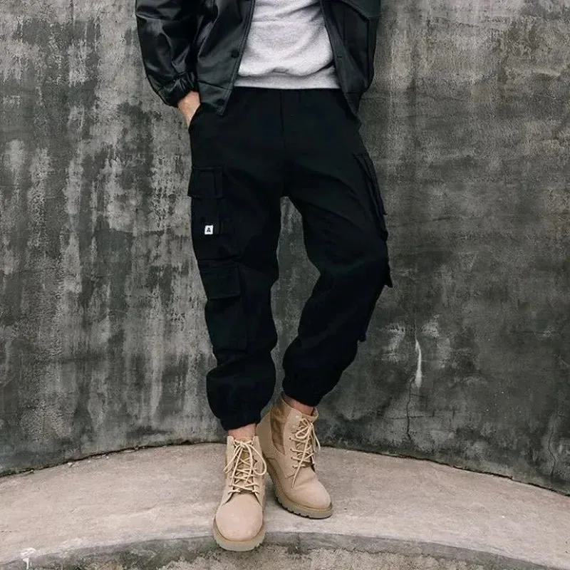 Men's Multi-Pocket Cargo Pants – Korean Style Techwear Biker Trousers for Autumn