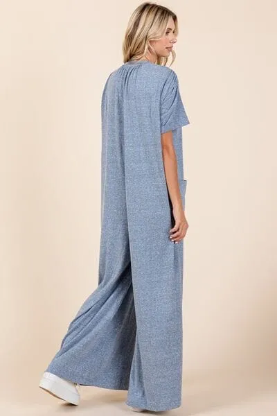 Mittoshop Button Detail Short Sleeve Wide Leg Jumpsuit