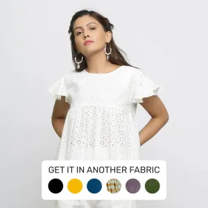 Off-White Floral Cotton Schiffli Yoked Top