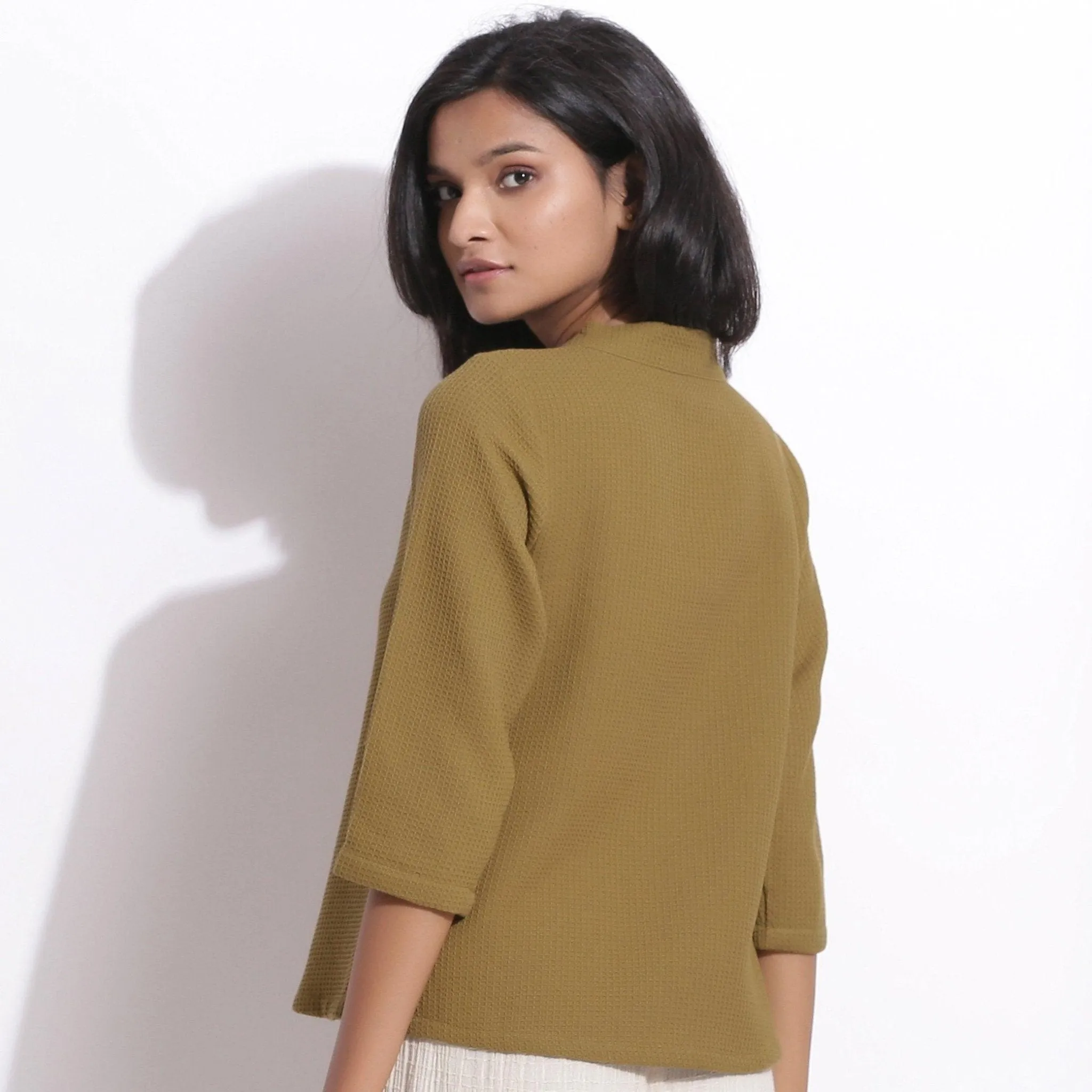 Olive Green Cotton Waffle Top and Culottes Pant Co-ord Set