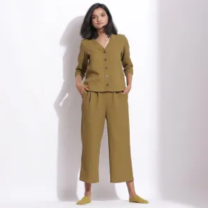Olive Green Cotton Waffle Top and Culottes Pant Co-ord Set