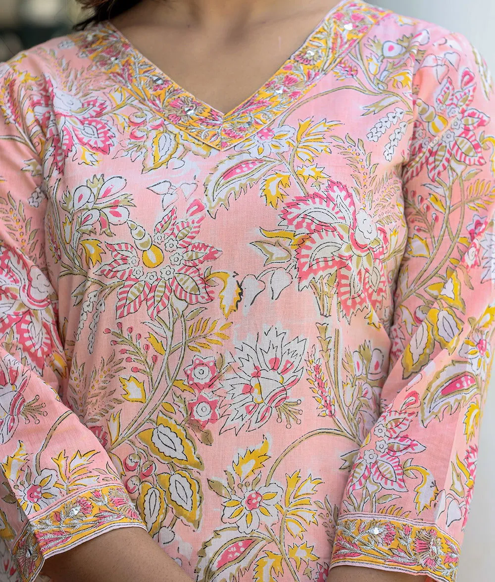 Pink Floral Printed Cotton Suit Set (pack of 3)